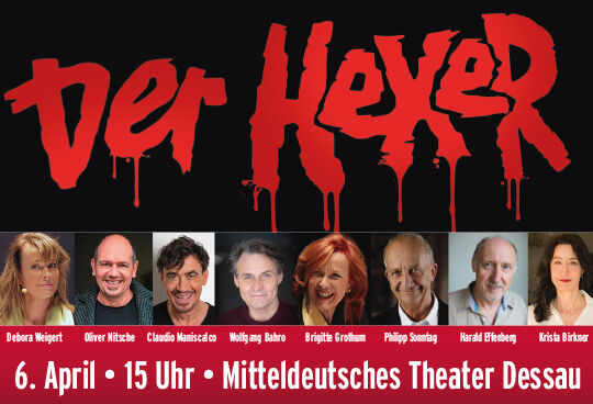 Banner Der Hexer im Mitteldeutschen Theater Dessau, Grafik D. Weigert